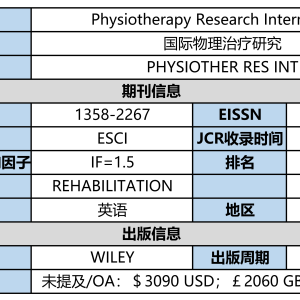 康复领域国际期刊：国际物理治疗研究Physiotherapy Research International (PRI)